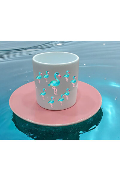 LADİJİTAL BASKI ÇÖZÜMLERİ Flamingo Baskılı Pembe Türk Kahvesi Fincanı