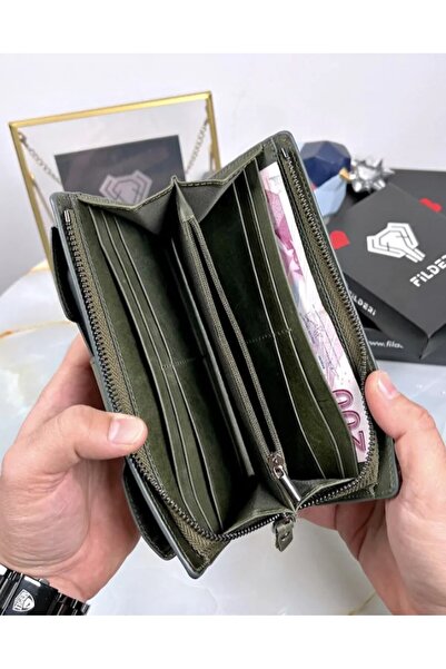 Fil Deri Wallet with Large Compartment and Phone Compartment and Handle