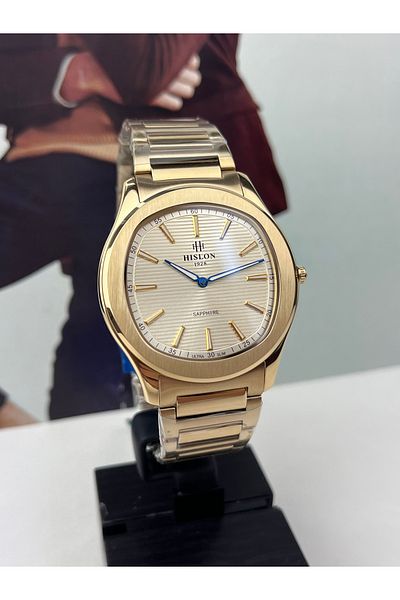 Hislon GOLD MEN'S WRISTWATCH - SLIM CASE, WATERPROOF, 2 YEARS WARRANTY