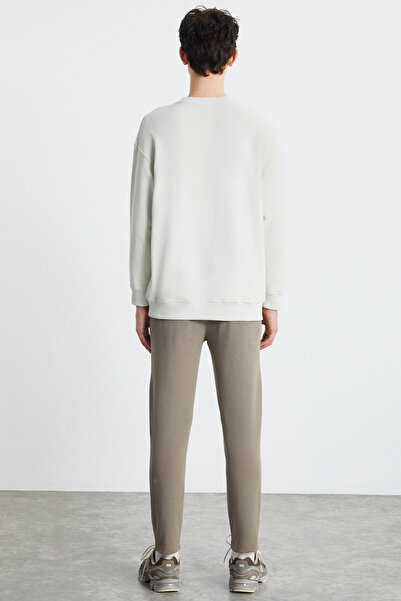 GRIMELANGE Ανδρικό φούτερ LUDİM Oversize Fit 3 Thread Raster με στρογγυλή λαιμόκοψη γκρι