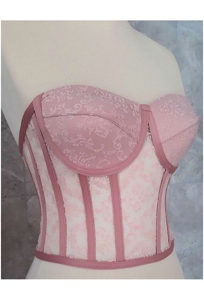 FİYPER Powder Patterned Transparent Tie-Up Bustier Ready Size