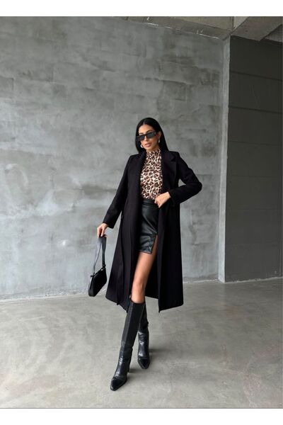 MYGİYİMİSTANBUL Palton căptușit cu buzunare, cu centură în talie