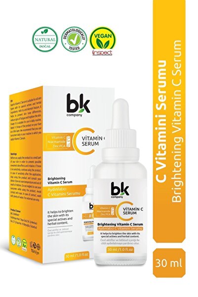 BK COMPANY C Vitamini Parlak Süper Aydınlatıcı Ton Eşitleyici Serum 30ml (%3,5 VİTAMİN C,NİACİNAMİDE, ZİNC PCA)