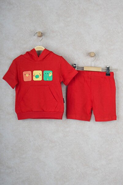 BUUFUU Smiling Children's Double Set - Hooded Face and Kangaroo Pocket Shorts