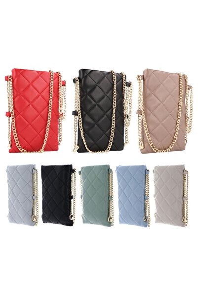 TEKNETSTORE Капітоне Дизайн Сумка для телефону - З поперечним ланцюжком, застібкою та магнітом