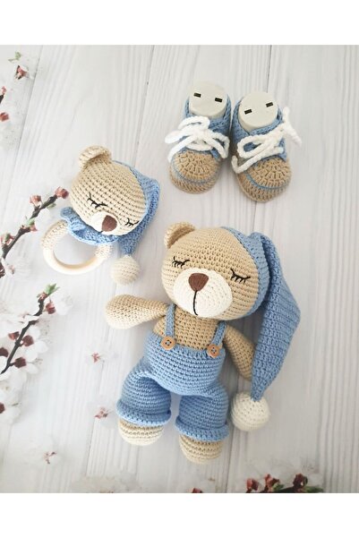 Damla Qmigurumi 3lu Uykucu Ayicik Set - Organik Hediyelik Oyuncak