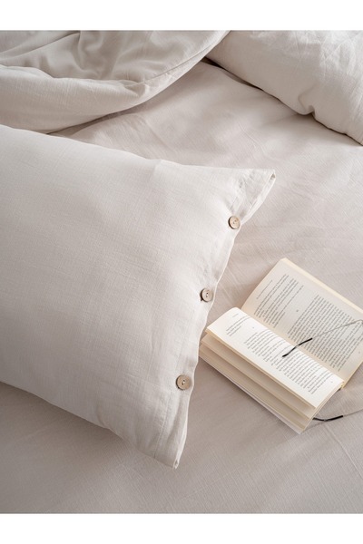 Berolige Beige Linen Linen Cotton Duvet Cover Set - Double