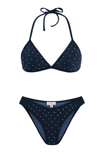 AQUELLA Navy Blue Triangle Bikini Set with Shiny Stones