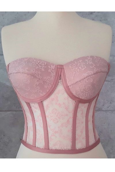 FİYPER Powder Patterned Transparent Tie-Up Bustier Ready Size