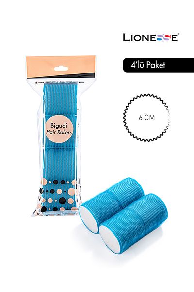 Lionesse Velcro Hair Curler 1115 – Pack of 4, Blue, 6 cm