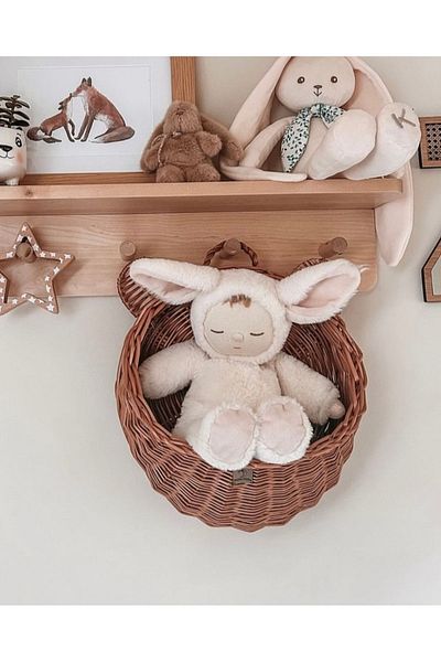 AFRALYAHOME Детска стая - Плюшено мече, стенен плетен кош с уши, ръчно плетен кош, който може да се пере