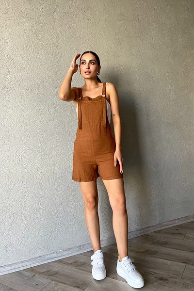 Seda Yalçın Atelier Strappy Brown Jumpsuit - Front Pocket Detail