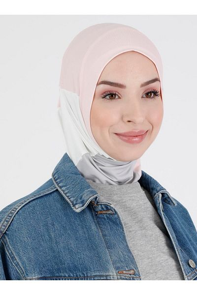 Ecardin Premium πολύχρωμο αθλητικό χιτζάμπ - Comfort Ready Hijab, Powder Grey Cream