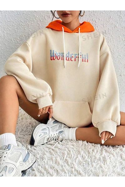 npLStore Unisex Wonderful printed Oversize Χειμερινό φούτερ με κουκούλα με κουκούλα 3 νημάτων