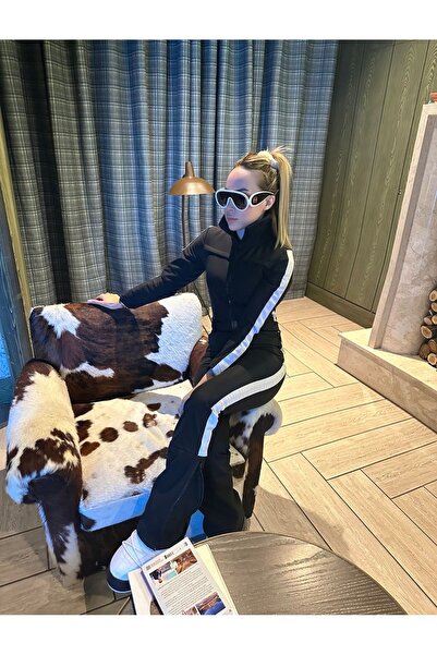 Öykü Lora Black Beyaz Desenli Ski Suit (KAYAK TULUMU)
