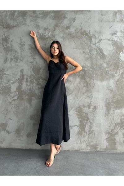 BRGCLOTHING Rochie lungă cu bretele subțiri din țesătură modal - ședință în talie și spate ascuțit