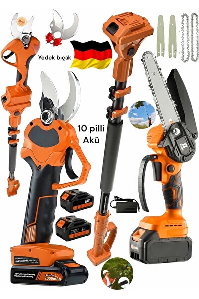 DYNAMİC MAX ALMAN 2 Akülü 987vf Şarjlı Ağaç Dal Kesme Budama Testere Makası Teleskopik Uyumlular  Yedek Bıçaklı