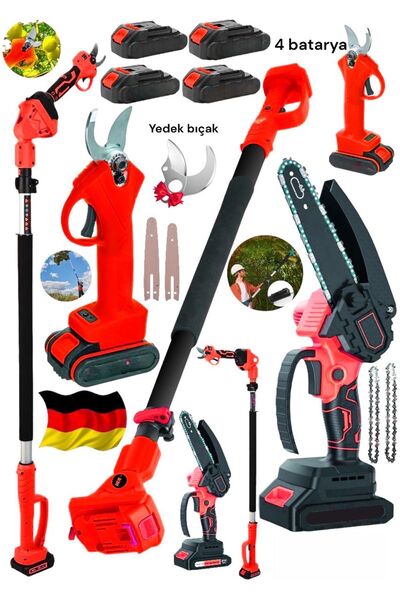 SCHUTZENGER 2li 980RP TELESKOPİK 4 AKÜLÜ ŞARJLI DAL KESME BUDAMA BAĞ MAKASI 4...
