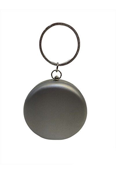 Busrabags حقيبة سهرة نسائية مستديرة باللون الفضي