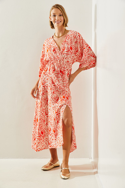 Bianco Lucci Γυναικείο φόρεμα με διπλό γιακά με σχέδιο