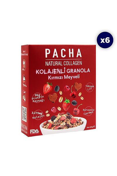 PACHA الجرانولا بالكولاجين - 6 عبوات من الفاكهة الحمراء