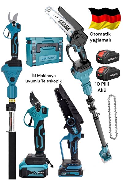 OG GERMANY STEEL 989VH Otomatik Yağlama Ağaç budama Şarjlı Testere ve Dal Bud...