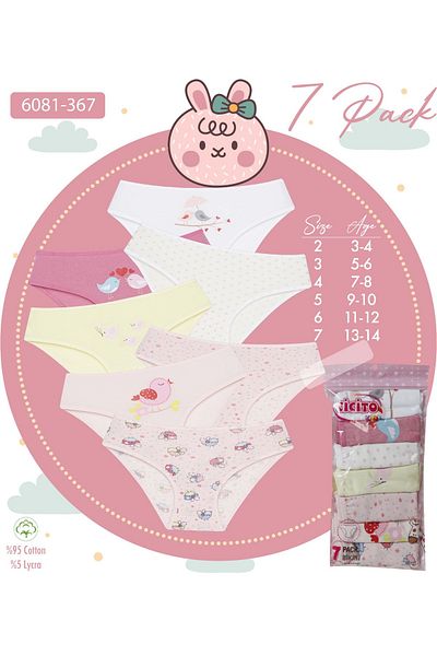 Cicito Chiloți bikini de bază din bumbac pentru fete, pachet de 7 6081