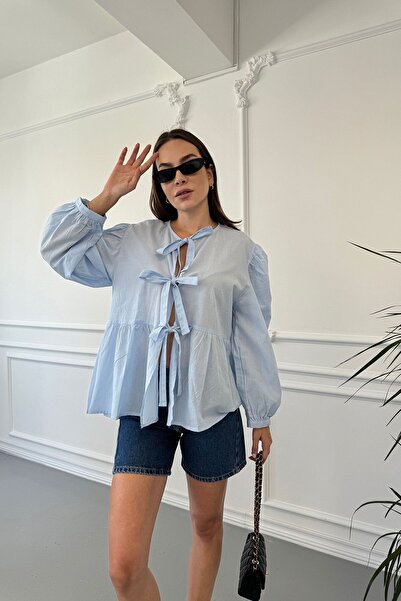 MAGARDE Blue Voile Tie Blouse