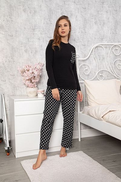MyBen Set de pijamale cu decolteu rotund, cu model de buline, cu mâneci lungi, set de pijamale 28391