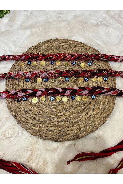 Ozer Baby Store Keşan Laced Bandana with Evil Eye Beads and Lira (Black Sea Local)