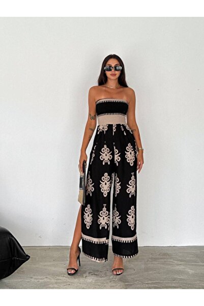 Genel Markalar KADIN STRAPLEZ YANDAN YIRTMAÇLI ETNİK DESEN TULUM