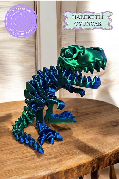 MooieBaby's 3D Printed Cute Skeleton Trex - Animated Organic Toy - Dinosaur-Blue-Green