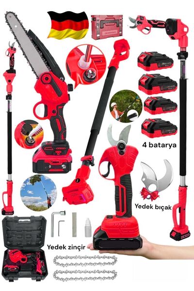 Germany Steel 4 AKÜLÜ ŞARJLI DAL BUDAMA TELESKOPİK BAĞ MAKASI OTOMATİK YAĞLAM...