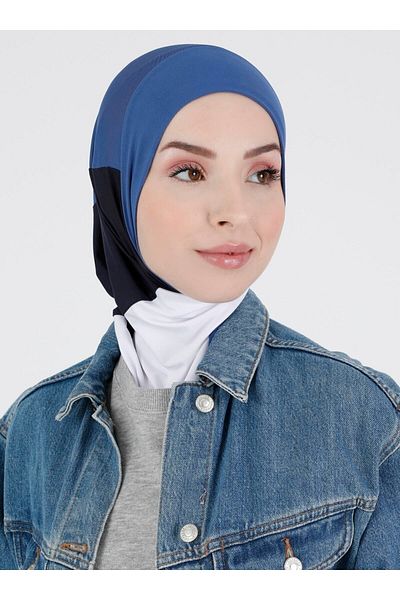 Ecardin Premium Indigo Cream Navy Blue Colored Sports Hijab - Έτοιμο σχέδιο Hijab