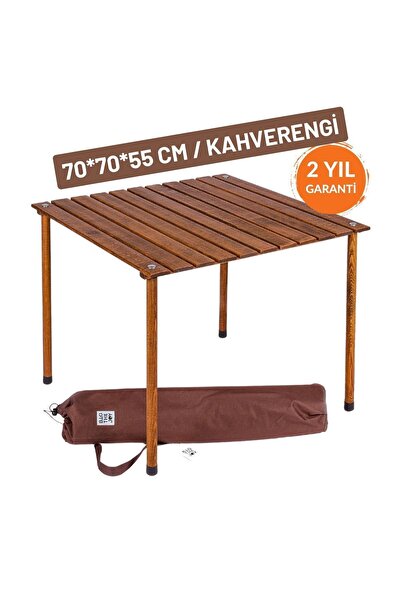 Bag The Joy 70x70x55 cm Ahşap Katlanır Rulo Kamp Masası | Piknik, Bahçe ve Ba...