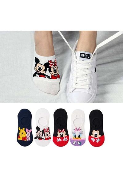 Meguca Socks Дамски комплект невидими маратонки с цветни герои, 5 чифта чорапи