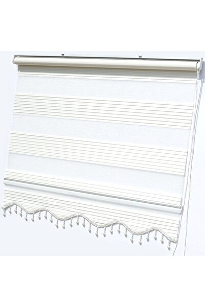 yağmur zebra Boncuklu Krem Rengi Pliseli Zebra Stor Perde