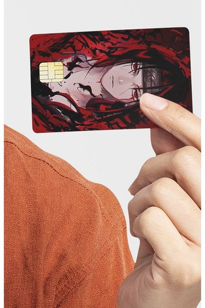 SARANG ملصق تغليف بطاقة الائتمان بتصميم صورة الرسوم المتحركة Itachi متوافق مع Papara وTosla وبطاقة الائتمان