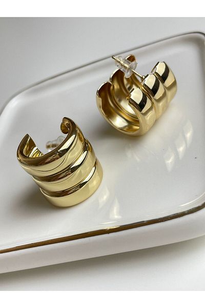 Poison Accessories Gold Colored Triple Combined Steel Half Hoop Earrings