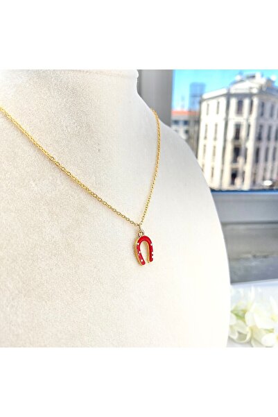 Kyver Mineli Kolye Nal Şans Kolyesi  Gold 45 cm