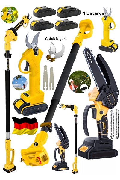 Germany Steel 2li 9500RP TELESKOPİK 4 AKÜLÜ ŞARJLI DAL KESME BUDAMA BAĞ MAKAS...