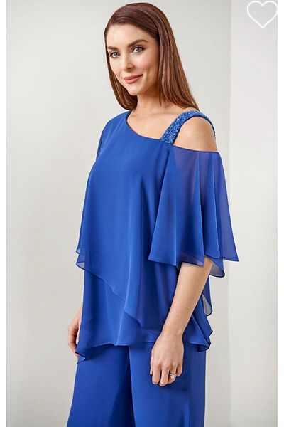 ARDSU Tunica asimetrică din șifon din jad cu un singur umăr și mână cu curea cu margele - Set elegant de 2 piese l