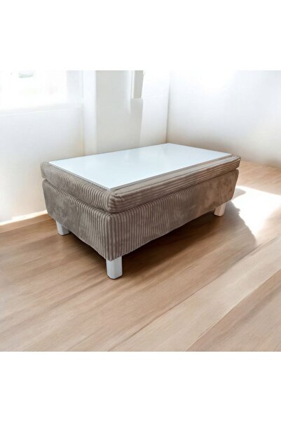 pufftable sandıklı orta sehpa puflu , çizgili kadife kumaş