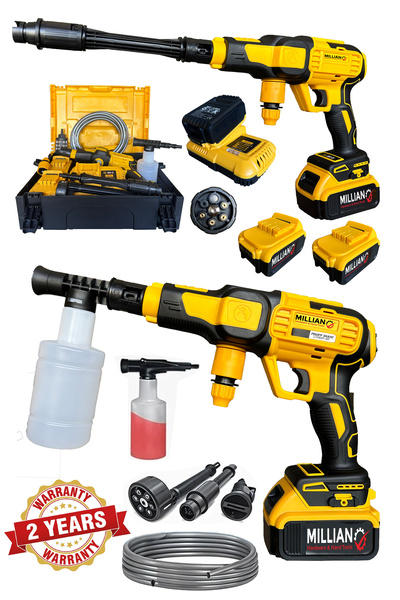 Millian Basınçlı 10 Pilli 2 Akülü Şarjlı Oto Yıkama + 6 Ton Şişe Kriko + 12 V Işıklı Kompresör ve Tamir Kiti