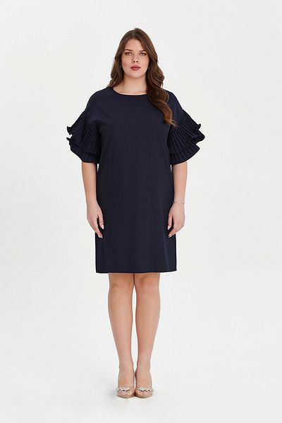 EVEN plus size فستان متوسط الطول بأكمام واسعة باللون الأزرق الداكن