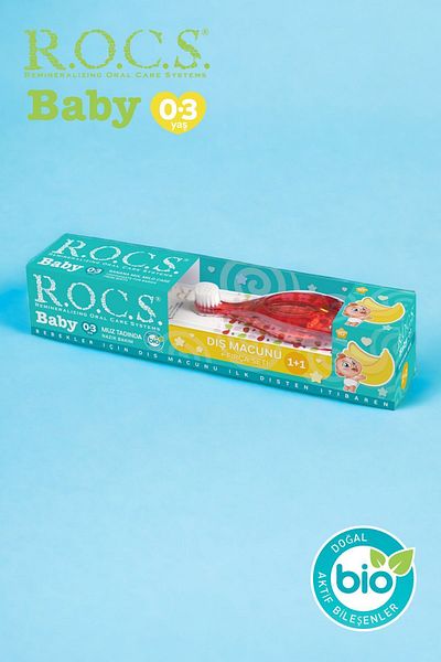 R.O.C.S. Rocs Baby 0-3 Years Banana Puree Flavored Toothpaste 45g + Toothbrush Set Red