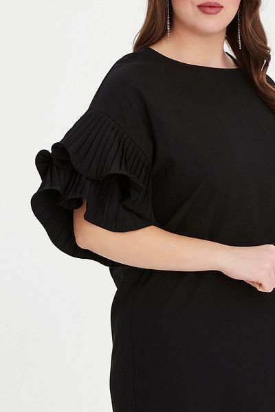EVEN plus size Black Sleeve Flounce Midi Plus Size Dress