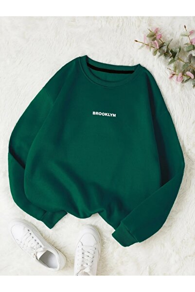 Wish BF Hanorac unisex Brooklyn Verde închis supradimensionat - Pachet de bum...