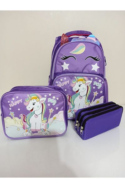 Alanç Gift Set rucsac de lux pentru școală primară pentru fete de culoare roz cu suport ortopedic pentru spate și suport pentru creion