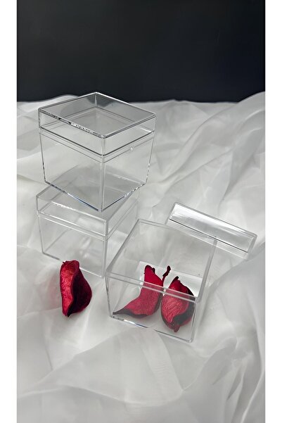 eSLeTc 12 Li Küp Şeklinde Kapaklı Pleksi Mika Kutu 5 X 5 Cm